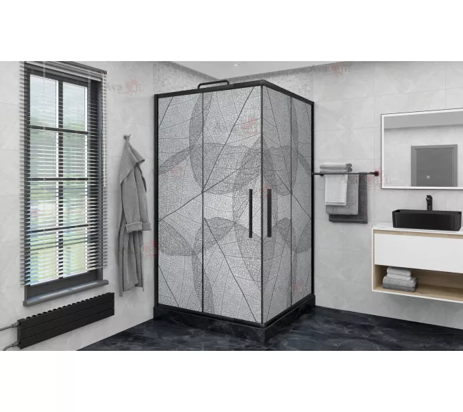 Душевой уголок AvaCan KB 80/100 MT, Цвет стекла: матовое с рисунком, Цвет профиля: Черный, Выбрать размер: 90х90, изображение 2