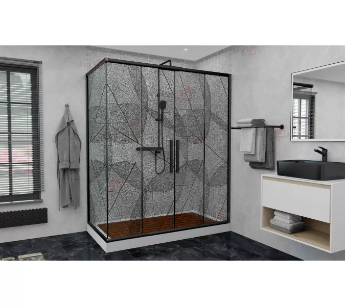Душевой уголок AvaCan FB2  с рисунком/черный, Цвет стекла: с рисунком, Цвет профиля: Черный, Выбрать размер: 170-190х90, изображение 4