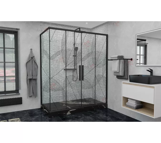 Душевой уголок AvaCan FB2  с рисунком/черный, Цвет стекла: с рисунком, Цвет профиля: Черный, Выбрать размер: 170-190х90, изображение 2