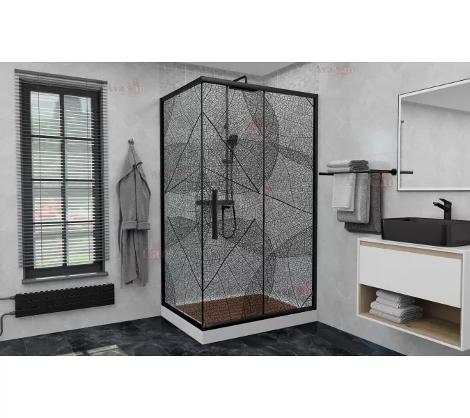 Душевой уголок AvaCan FB+SB с рисунком/черный, Цвет стекла: с рисунком, Цвет профиля: Черный, Выбрать размер: 120-140х80, изображение 3