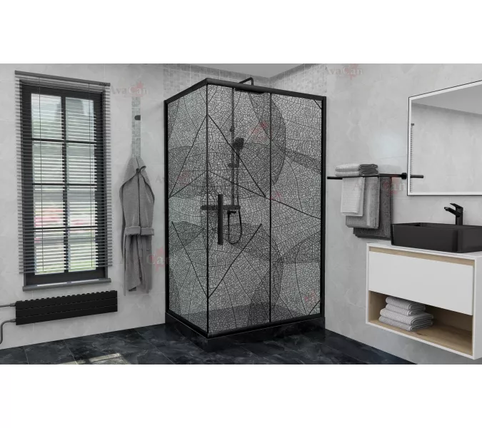 Душевой уголок AvaCan FB+SB с рисунком/черный, Цвет стекла: с рисунком, Цвет профиля: Черный, Выбрать размер: 120-140х80, изображение 2