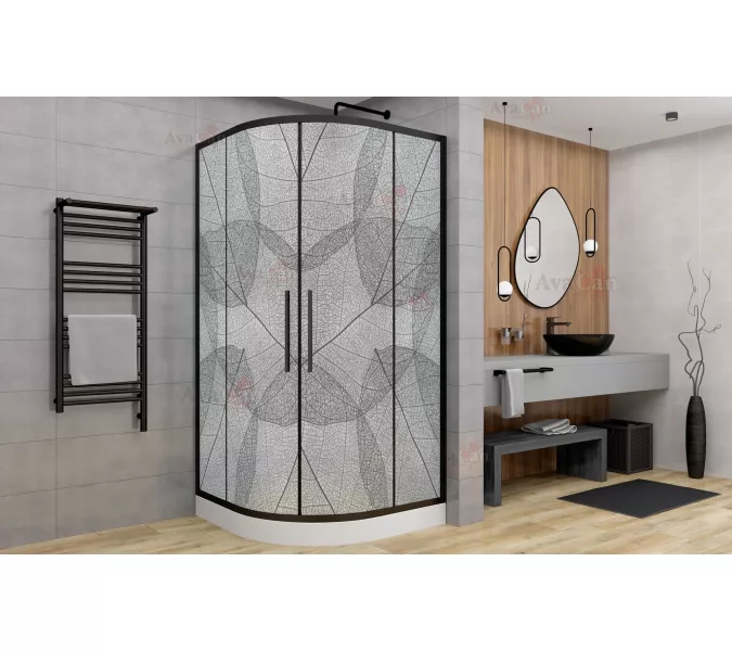 Душевой уголок AvaCan HB 80/90/100/120 MT, Цвет стекла: матовое с рисунком, Цвет профиля: Черный, Выбрать размер: 80х80, изображение 2