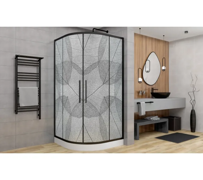 Душевой уголок AvaCan HB 80/90/100/120 MT, Цвет стекла: матовое с рисунком, Цвет профиля: Черный, Выбрать размер: 80х80