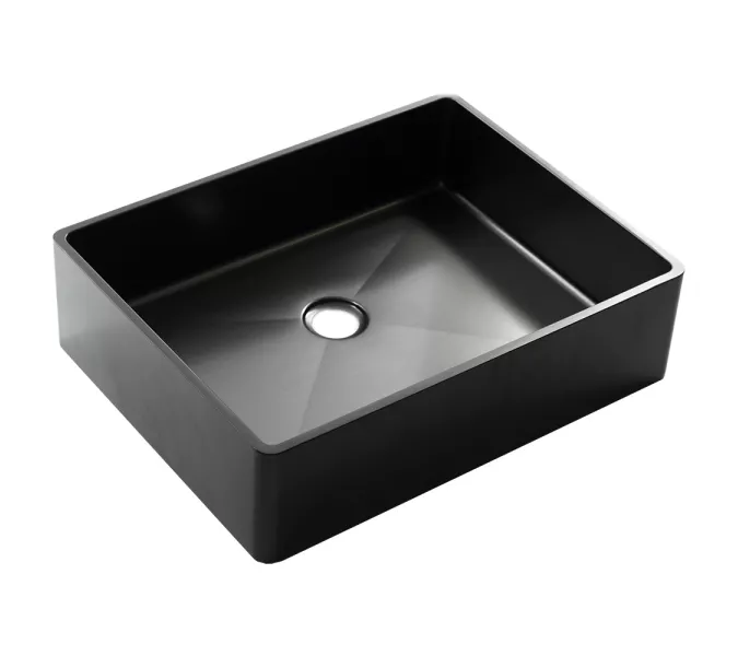 Раковина D4837B Castle MELANA ProfLine 1,2 мм черная накладная, Сифон, донный клапан, Выбрать цвет: Черный, изображение 2