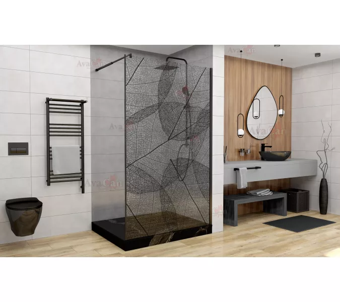 Душевая перегородка AvaCan MB100/110/120, Цвет стекла: с рисунком, Цвет профиля: Черный, Выбрать размер: 120, изображение 2
