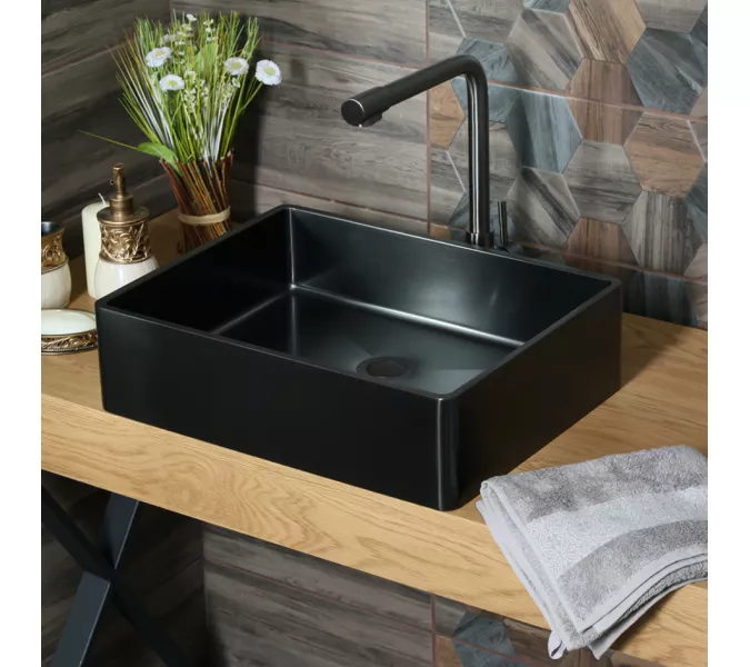 Раковина D4837B Castle MELANA ProfLine 1,2 мм черная накладная, Сифон, донный клапан, Выбрать цвет: Черный