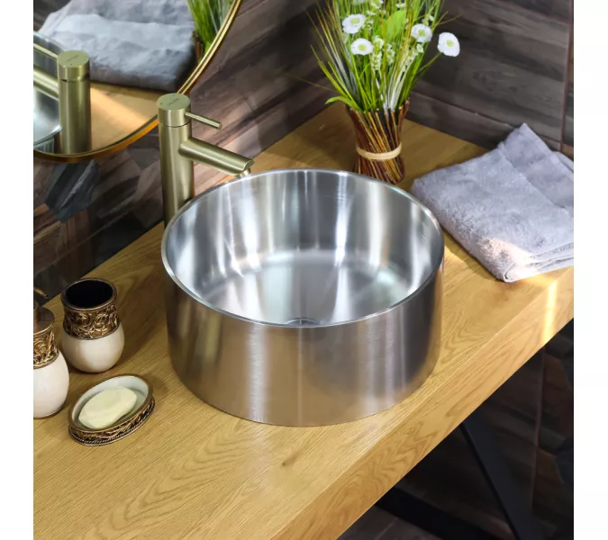 Раковина Ring380 MELANA ProfLine 1,2/160 САТИН накладная круглая Ring380, БЕЗ донного клапана