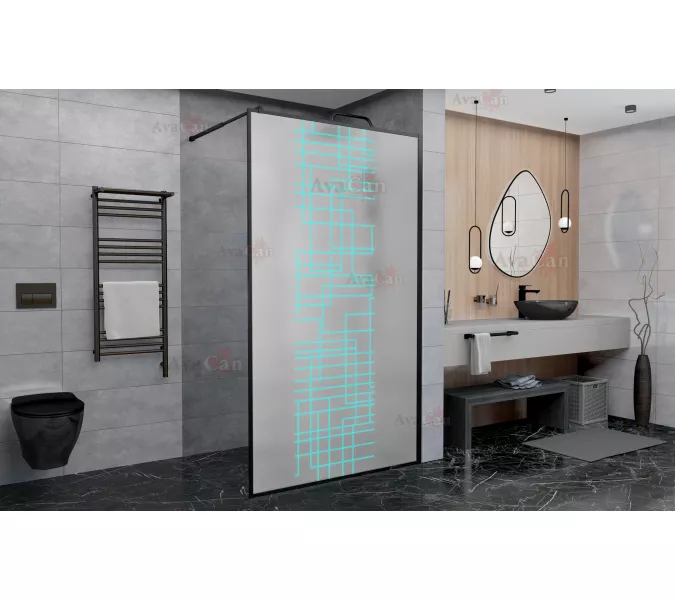 Душевая перегородка AvaCan LB 100/110/120 MT, Цвет стекла: матовое с рисунком, Цвет профиля: Черный, Выбрать размер: 100, изображение 2