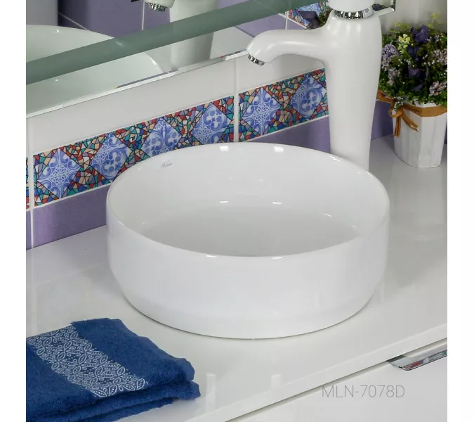 Раковина MELANA MLN-7078D/A/ABW /7076, Выбрать цвет: Белая, Выбрать размер: 35х35х12