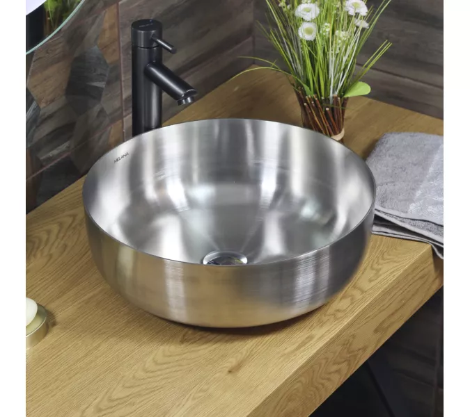 Раковина 400 Lake MELANA Profline САТИН накладная круглая 400, Сифон, донный клапан, Выбрать цвет: Сатин