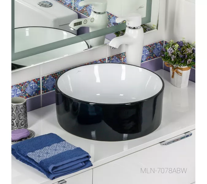 Раковина MELANA MLN-7078ABW (черно-белая), Выбрать цвет: Черно-белая, Выбрать размер: 41х41х15