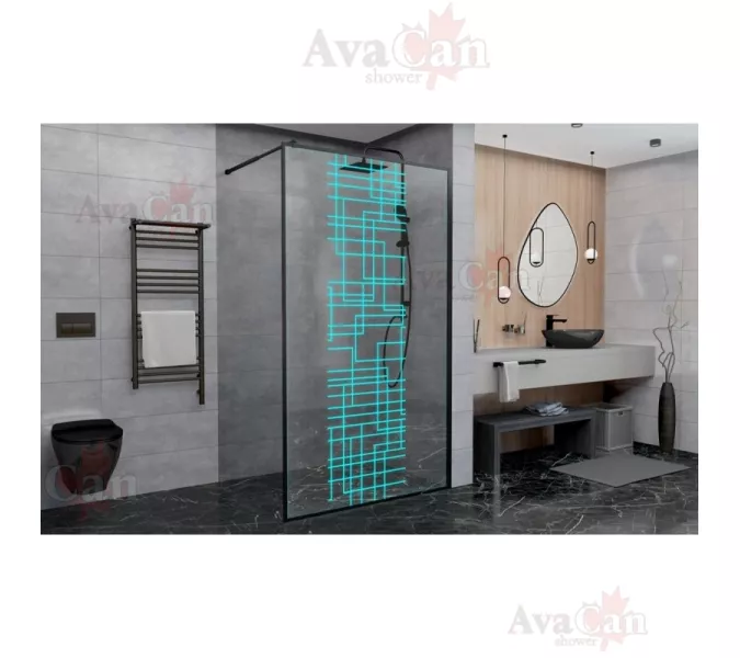 Душевая перегородка AvaCan LB 100/110/120, Цвет стекла: с рисунком, Цвет профиля: Черный, Выбрать размер: 100, изображение 2