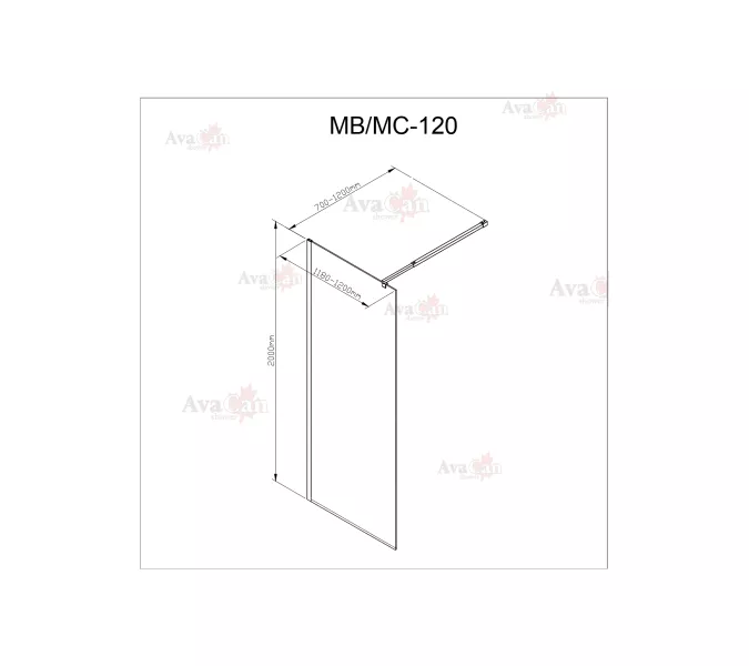 Душевая перегородка AvaCan MB100/110/120, Цвет стекла: с рисунком, Цвет профиля: Черный, Выбрать размер: 120, изображение 17