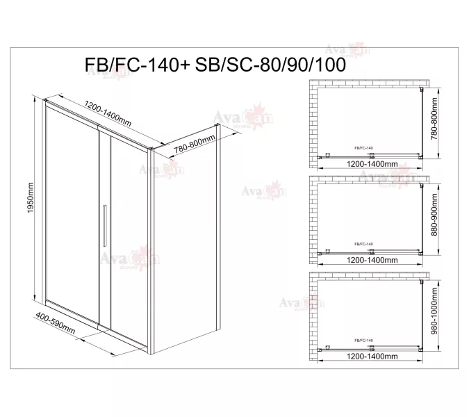 Душевой уголок AvaCan FС+SС матовое/хром, Цвет стекла: матовое, Цвет профиля: Хром, Выбрать размер: 120-140х80, изображение 8