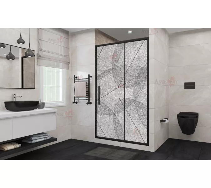 Душевая дверь в нишу AvaCan FB MT, Цвет стекла: матовое с рисунком, Цвет профиля: Черный, Выбрать размер: 120-140, изображение 2