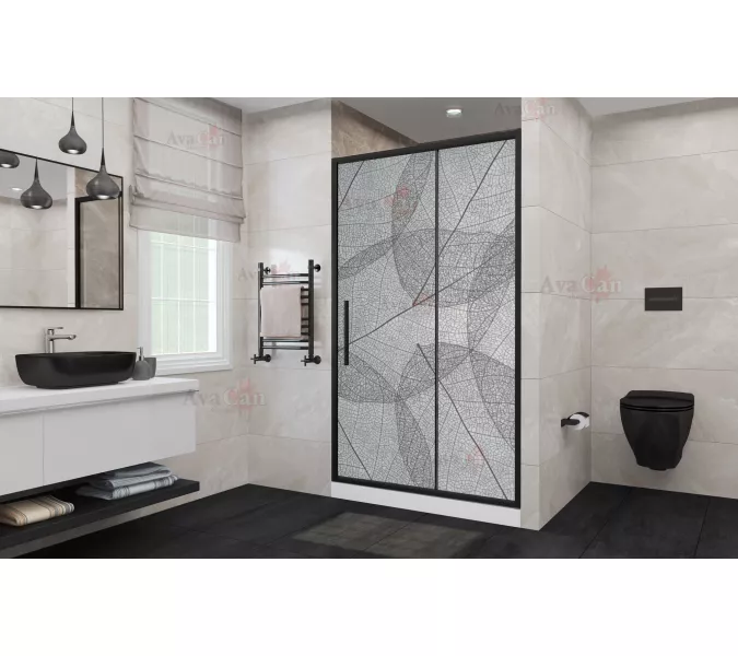 Душевая дверь в нишу AvaCan FB MT, Цвет стекла: матовое с рисунком, Цвет профиля: Черный, Выбрать размер: 120-140, изображение 3