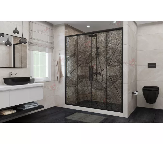 Душевая дверь в нишу AvaCan FB2, Цвет стекла: с рисунком, Цвет профиля: Черный, Выбрать размер: 170-190, изображение 3