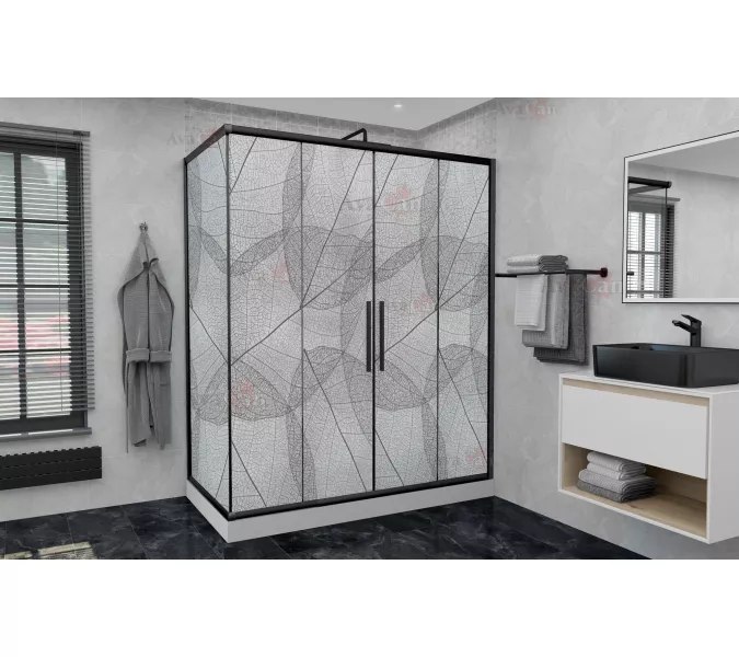 Душевой уголок AvaCan FB2 матовое с рисунком/черный, Цвет стекла: матовое с рисунком, Цвет профиля: Черный, Выбрать размер: 170-190х90, изображение 2