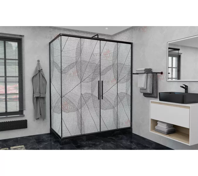 Душевой уголок AvaCan FB2 матовое с рисунком/черный, Цвет стекла: матовое с рисунком, Цвет профиля: Черный, Выбрать размер: 170-190х90, изображение 4