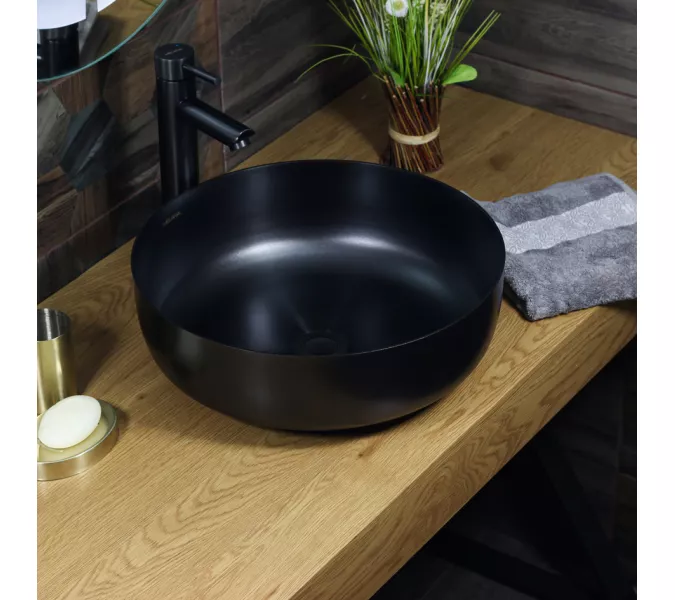 Раковина 400B Lake MELANA Profline ГРАФИТ накладная круглая 400B, Сифон, донный клапан, Выбрать цвет: Графит