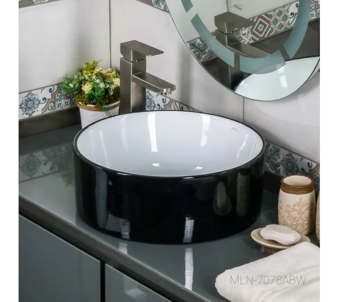 Раковина MELANA MLN-7078ABW (черно-белая), Выбрать цвет: Черно-белая, Выбрать размер: 41х41х15, изображение 2