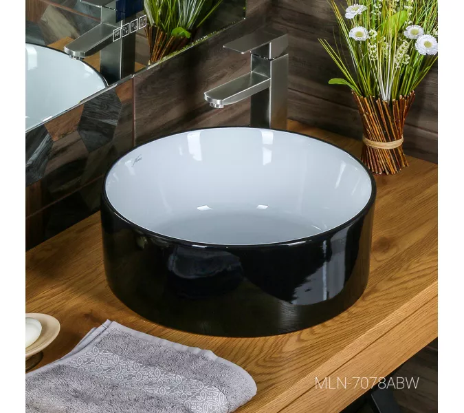 Раковина MELANA MLN-7078ABW (черно-белая), Выбрать цвет: Черно-белая, Выбрать размер: 41х41х15, изображение 3