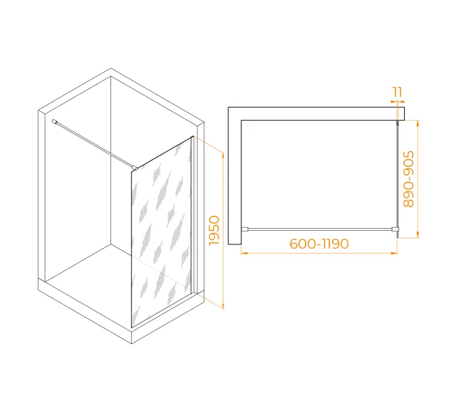 Перегородка для душа RGW WA-002B, Цвет стекла: прозрачное, Цвет профиля (вариация): Черный, Выбрать размер: 90, изображение 4