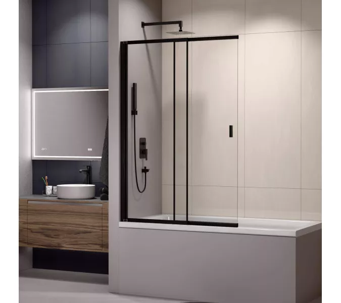 Шторка на ванну RGW SC-40B, Цвет стекла: прозрачное, Цвет профиля: Черный, Выбрать размер: 100