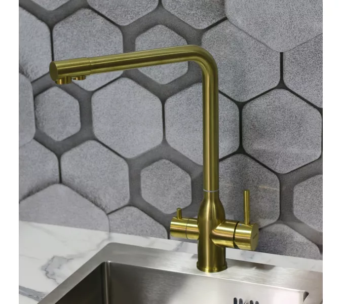 Смеситель д/кухни MELANA -610304PVD-G Stello,золото,нерж.сталь,с переключателем на фильтр,однорыч., Выбрать цвет: Золото