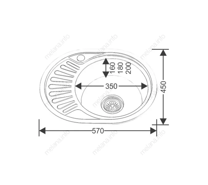 Мойка 5745 U MELANA 0,6/0,8/160 врезная  с сифоном, Внешний вид: толщина 0,6, изображение 2