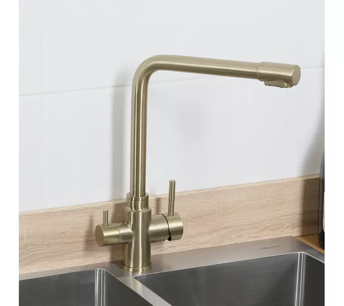 Смеситель д/кухни MELANA-F9505HG нерж.сталь, с переключателем на фильтр, однорычажный, золото, Выбрать цвет: Золото