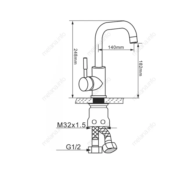 Смеситель д/кухни MELANA-F6102 нерж.сталь, однорычажный, сатин, изображение 3