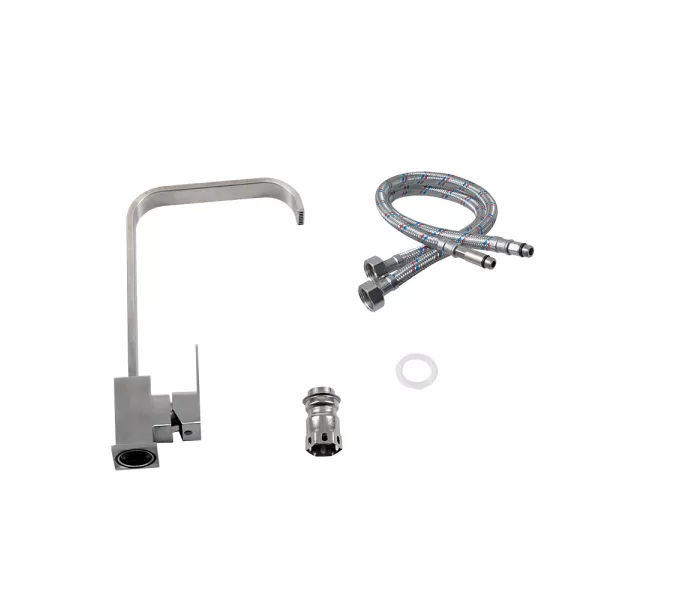 Смеситель д/кухни MELANA-F8113 нерж.сталь, однорычажный, сатин, высокий излив, изображение 4