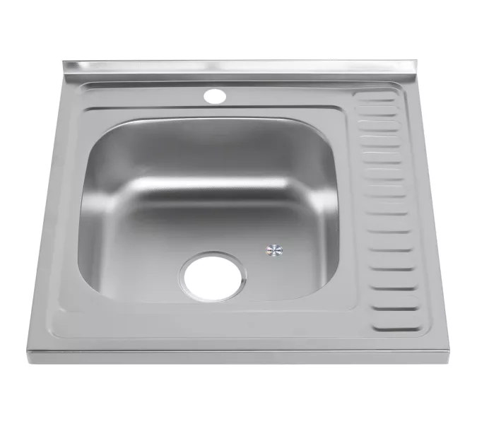 Мойка 6060 L/R MELANA 0,8/180 декор/полированная  накладная  с сифоном, Внешний вид: Покрытие декор, Ориентация: левая, изображение 2