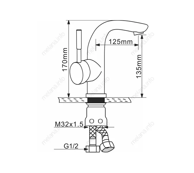 Смеситель д/ум MELANA-F6105 нерж.сталь, однорычажный, сатин, литой излив, изображение 2