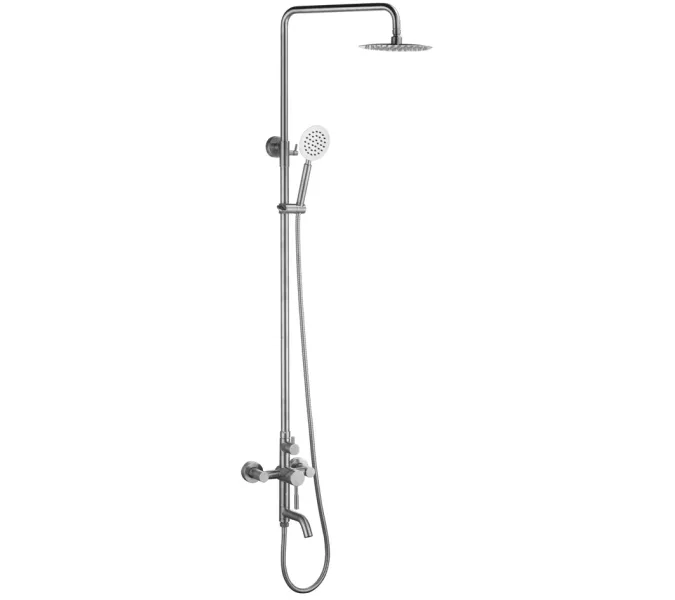 Душевая система MELANA-F1001P нерж.сталь, с тропическим душем, лейкой и смесителем, полированная
