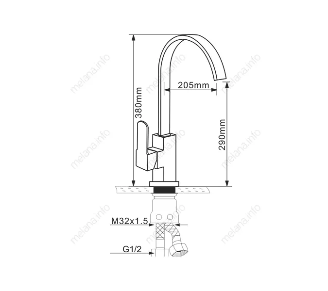 Смеситель д/кухни MELANA-F8112 нерж.сталь, однорычажный, сатин, высокий излив, изображение 3