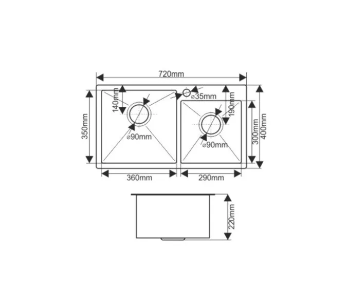 Мойка S7240H MELANA ProfLine 3,0/220 САТИН 2-я чаша, врезная, Выбрать цвет: Сатин, изображение 3
