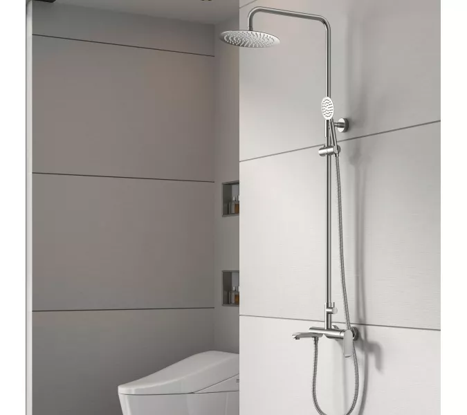 Душевая система MELANA-610605 Paola Hi-tech нерж.сталь, с тропическим душем, лейкой