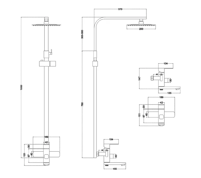 Душевая система MELANA-610207 Cubo нерж.сталь, с тропическим душем, лейкой и смесителем, изображение 3
