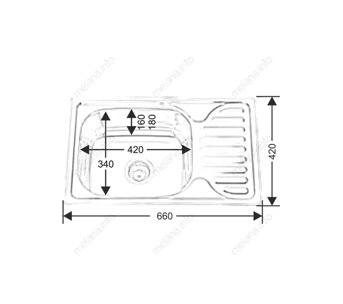 Мойка 6642 U MELANA 0,6/0,8/160 врезная  с сифоном, Внешний вид: толщина 0,6, изображение 4
