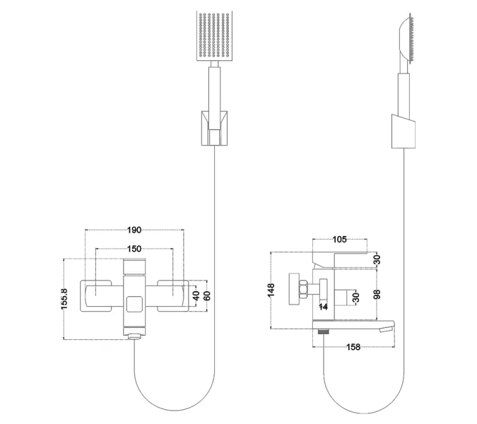 Смеситель д/ванны MELANA-610205 Cubo нерж.сталь, однорычажный, сатин, литой излив, изображение 3