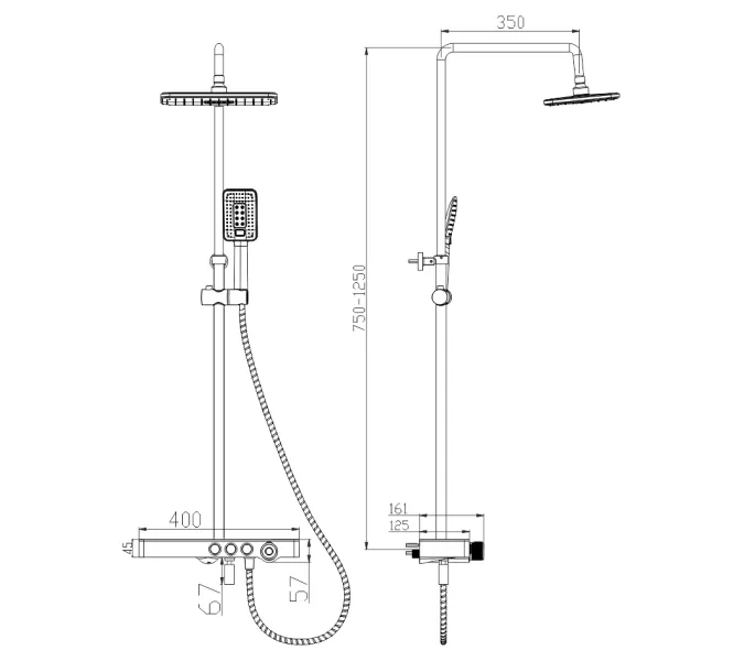 Душевая система MELANA-610501B MALE нерж.сталь, с тропическим душем, лейкой, изображение 6
