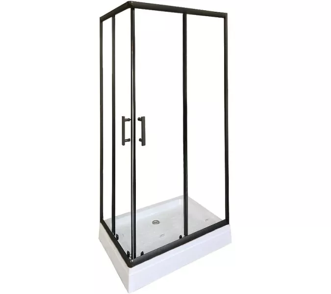 Душевой уголок QZ71B/QZ81B  PARLY низкий поддон, Цвет стекла: прозрачное, Цвет профиля: Черный, Выбрать размер: 100х70, изображение 2