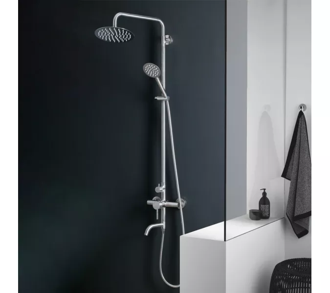 Душевая система MELANA-610107 Tondo нерж.сталь, с тропическим душем, лейкой и смесителем, Выбрать цвет: Хром