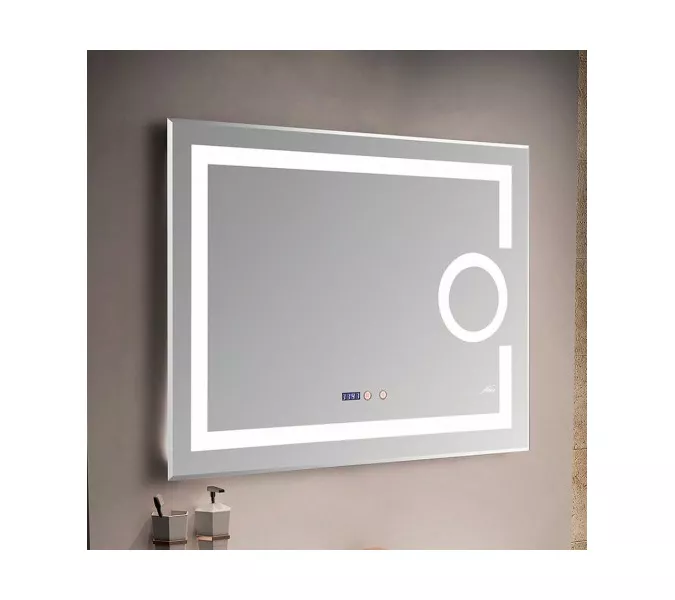 Зеркало с LED-подсветкой MELANA-8060 подогрев / часы / космет.зеркало, 80х60см