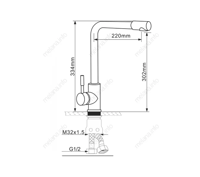 Смеситель д/кухни MELANA-F8107 нерж.сталь, однорычажный, сатин, высокий излив, изображение 2