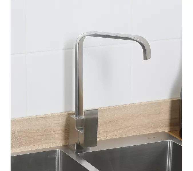 Смеситель д/кухни MELANA-F8113 нерж.сталь, однорычажный, сатин, высокий излив