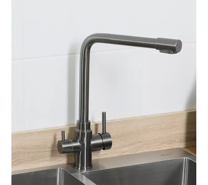 Смеситель д/кухни MELANA-F9505HB нерж.сталь, с переключателем на фильтр, однорычажный, графит, Выбрать цвет: Оружейная сталь