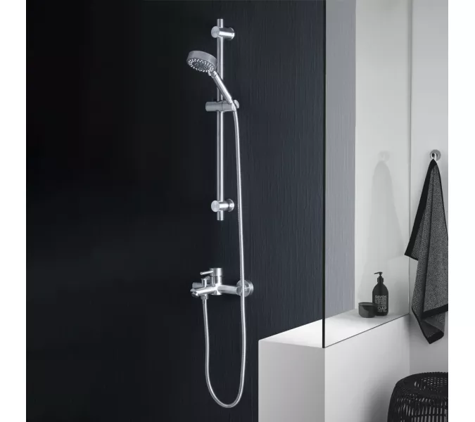 Смеситель д/ванны MELANA-610105 Tondo нерж.сталь, однорычажный, сатин, литой излив